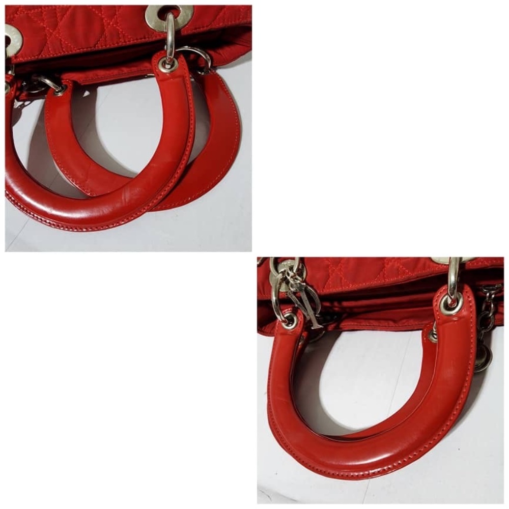 Authentic Christian Dior Vintage Canage Quilted Nylon Lady Dior Hand Bag Red - Picture 12 of 15